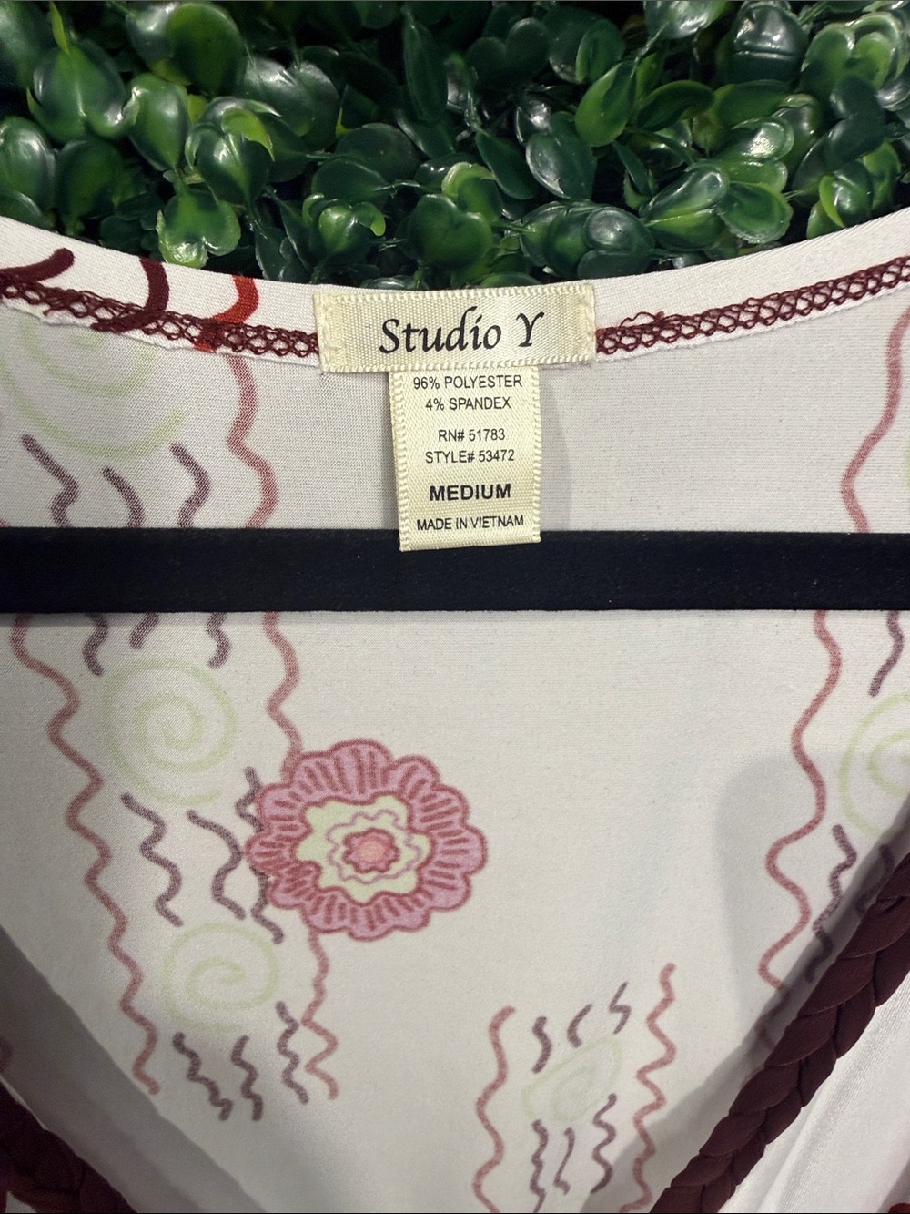Studio Y Pink Floral V-Neck Chemise with Brown Trim - Picture 3 of 4